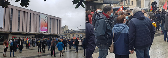 Rassemblement devant le théâtre de Caen le 4 mars 2021. Photographie © Alain Lambert.