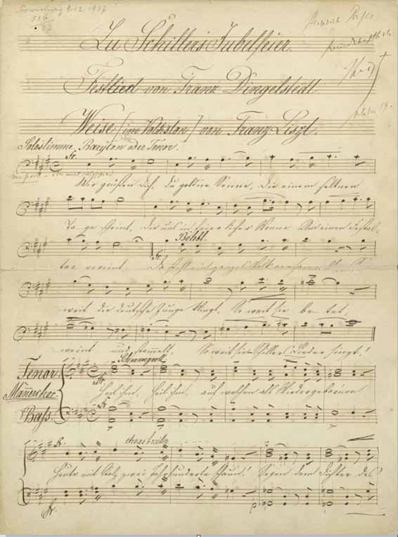 Liszt, Festlied zu Schillers Jubelfeier. Photographie © Klassik Stiftung Weimar.