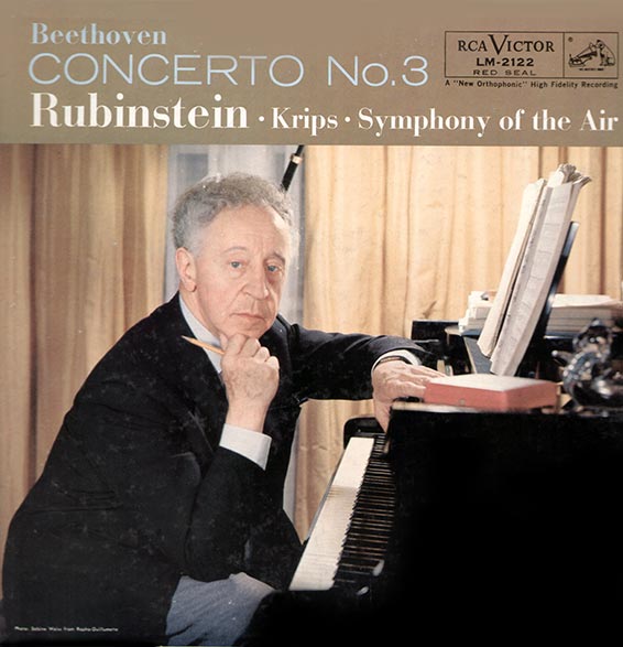 Beethoven, Concerto no 3, en do mineur, opus 37, Artur Rubinstein (piano), symphony of the air, sous la direction de josef krips. LP 33t., RCA Victor LM-2122, 1958.