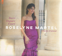 Chants d’amour, Mélodies de Nicolas Bacri, Henri Duparc, Gabriel Fauré, avec Roselyne Martel (soprano), Lorène de Ratuld (piano), Guillaume Latour (violon), Tania Passendji (violon), Maud Gastinel (alto), Hélène Latour (violoncelle), Baptiste Andrieu (contrebasse). Indésens Calliope 2023 (IC 0007). Enregistré les 24-27 mai 2022, Studio de Meudon.