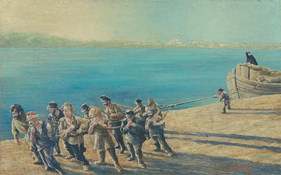 Бурлаки на Волге / Les bateliers de la Volga, par Tomáš Andraškovič (1929).