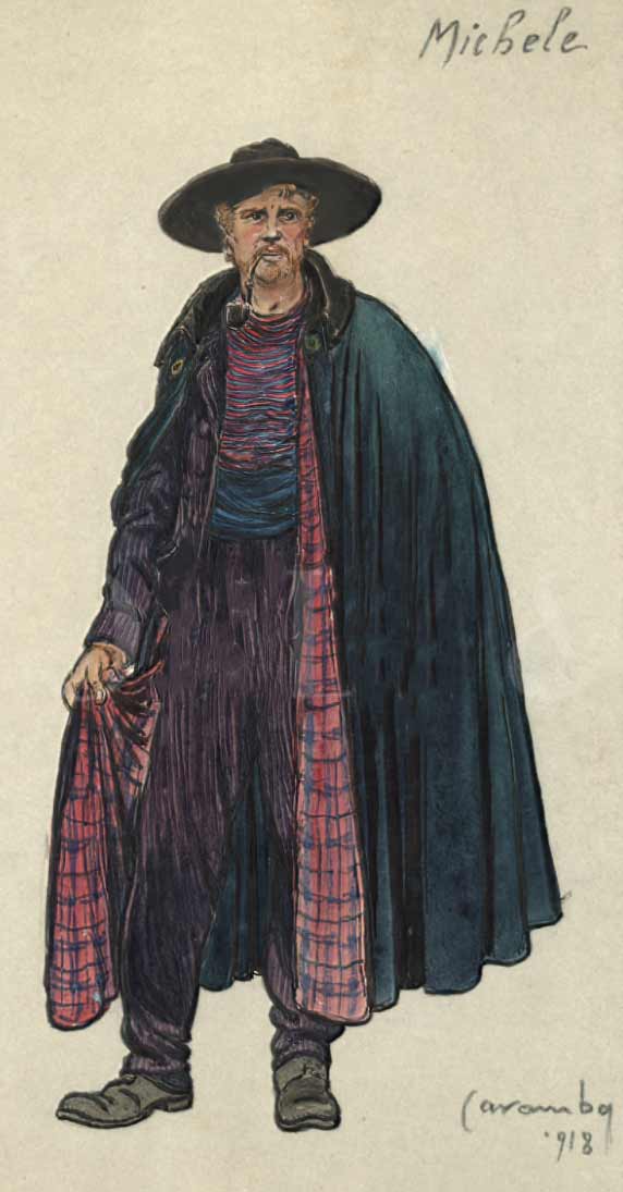 Il Tabarro, costume de Michele, aquarelle et encre de Chine, Caramba (Luigi Sapelli), 1918.