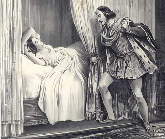 Parisina, 2e acte, Théâtre Royal Italien, Le monde dramatique, 1868, lithographie de Jean-Baptiste Julien Caboche.