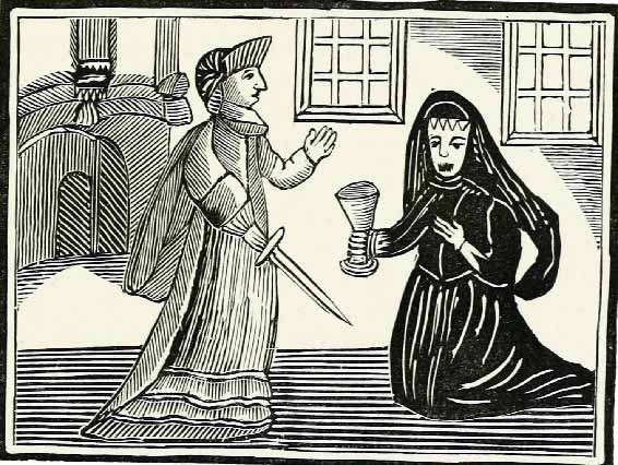 Illustration de « The life and death of Fair Rosamond concubine to King Henry the Second, Shewing her being poisoned by Queen Eleanor »