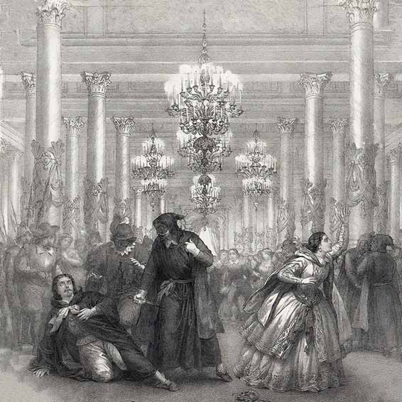 « Et tu ricevi il mio ! », scène finale de Un Ballo in maschera, frontispice de l'édifion des parties de chœur, Ricordi 1860.