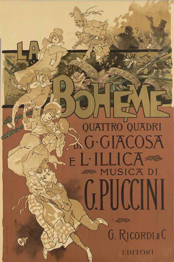 La Bohème, Illustration d'Adolf Hohenstein pour Ricordi, Milan 1895.

