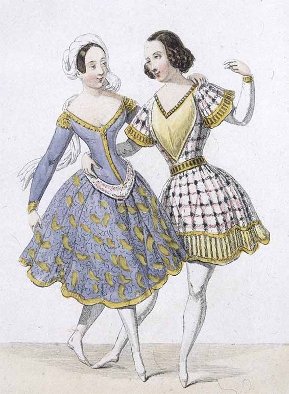 La Favorite, opéra de Donizetti, Vaez et Royer : costumes de [Lucien] Petipas et de Mme Carlotta Grisi [danseurs de l'intermède], 1841.