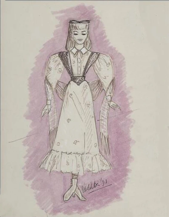 Costume pour Doretta (jouée par Carol Neblett) dans La Rondine, par Leo van Witsen, 1973.
