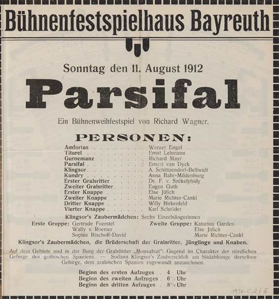 affiche pour Parsifal, Bayreuth 1912.