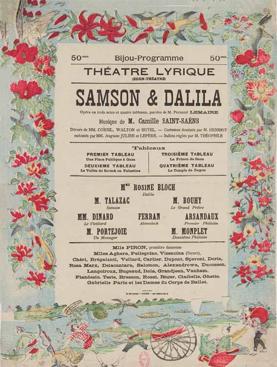 Affiche pour la première parisienne de Samson et Dalila au Théâtre lyrique (ancien Eden Théâtre), 1890.