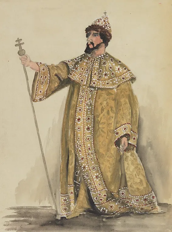 Maquette de costume pour Boris Godounov (1922), par Lev Samuilovi Bakst (1866-1924).