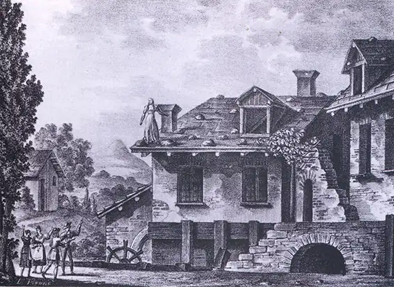 La somnambule sur le toit... Illustration d'époque. 