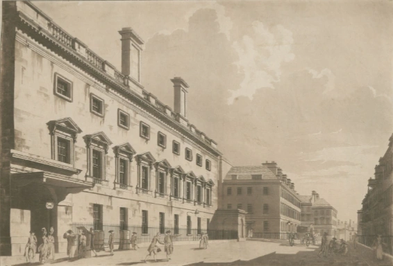 Les New [Assembly] Rooms de Bath. [Représentation topographique] publiée le 3 mars 1779 et vendue par T. Malton, Poland Street, et J. Gandon, n° 48, Broad Street, Carnaby Market. (James Gandon, 1779, Collection topographique du roi de la British Library, cote de la British Library : Maps K.Top.37.26.a.3.).
