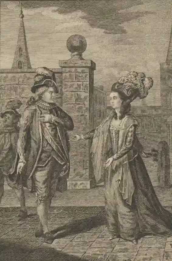 Duenna, acte I, Michael Leoni and Mrs. Mattocks as Don Carlos and Louisa. 