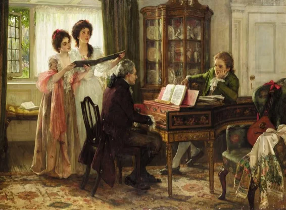 Margaret Dicksee, Sheridan chez les Linley, 1899.