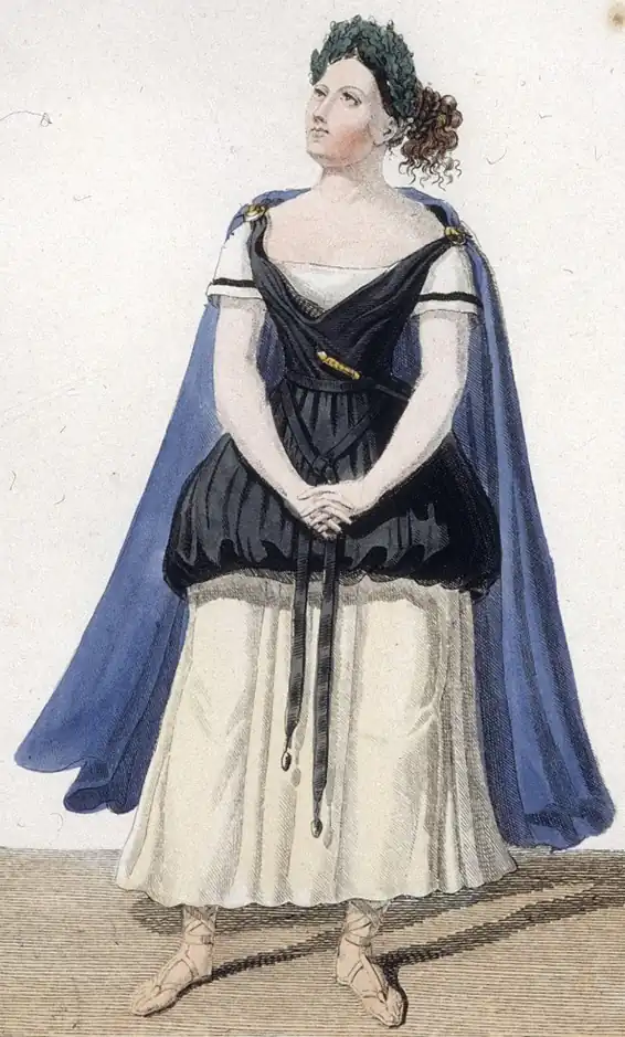 Mademoiselle Grisi (Giulia Grisi, 1811-1869) dans le rôle de Norma, Opéra de Paris. Gravure de Louis Maleuvre (1785-....)