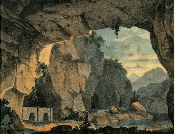 Décor d'Alessandro Sanquirico, pour la première de Norma, au Teatro alla Scala, Milan, le 26 décembre 1831.