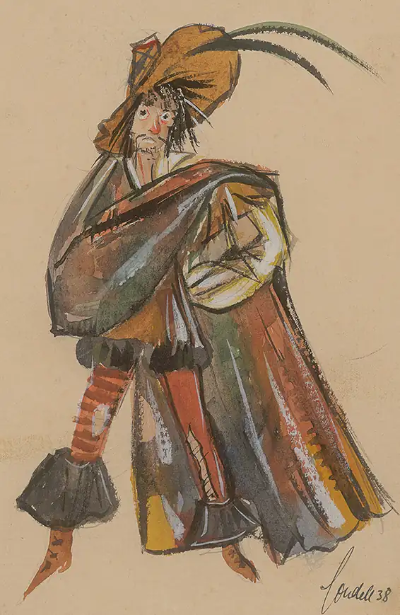 Costume pour Sparafucile, aquarelle sur carton par Heinz Condell, 1938.