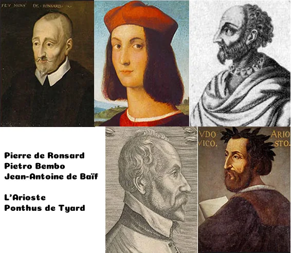 Portraits de Ronsard, Baïf, l'Arioste, Ponthus de Tyard...