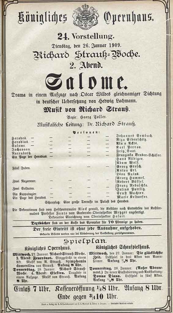 Première affiche de « Salomée » de Richard Strauss