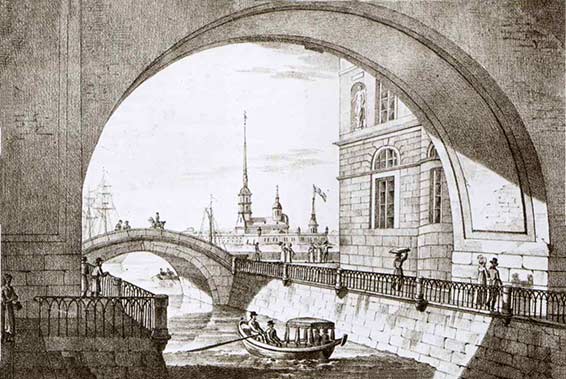 L’Arcade de l’Hermitage, à Saint-Pétersbourg (gravure du xixe siècle), Paris, Bibliothèque nationale.